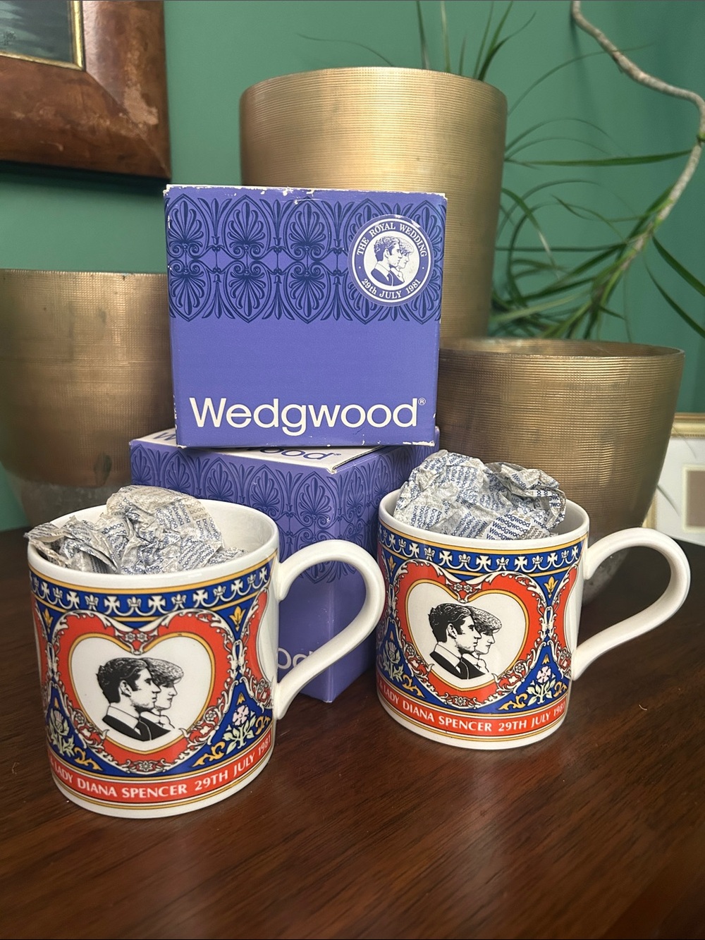 Wedgwood Red & Blue Charles and Diana Royal Wedding Commemorative Mugs Set of 2